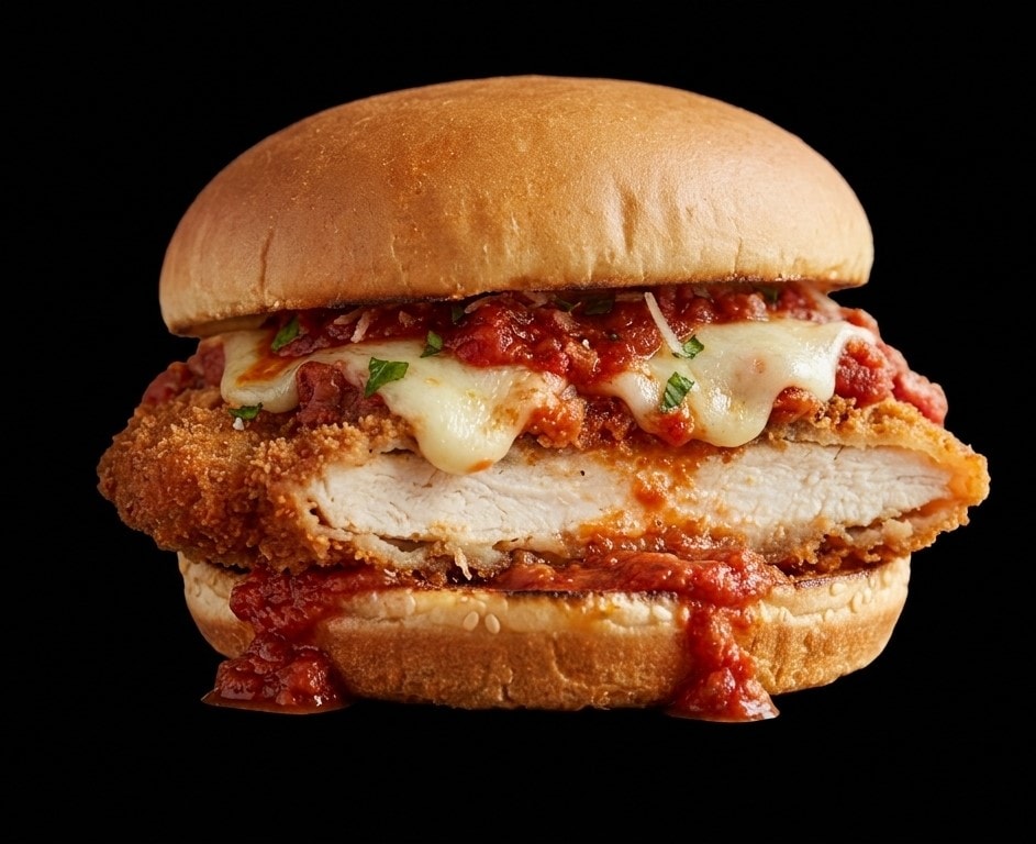 Chicken parmesan on a roll
