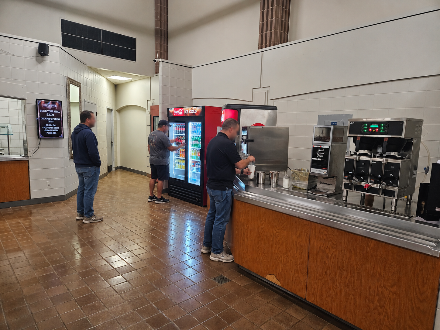 Self-serve cafeteria beverage and coffee station